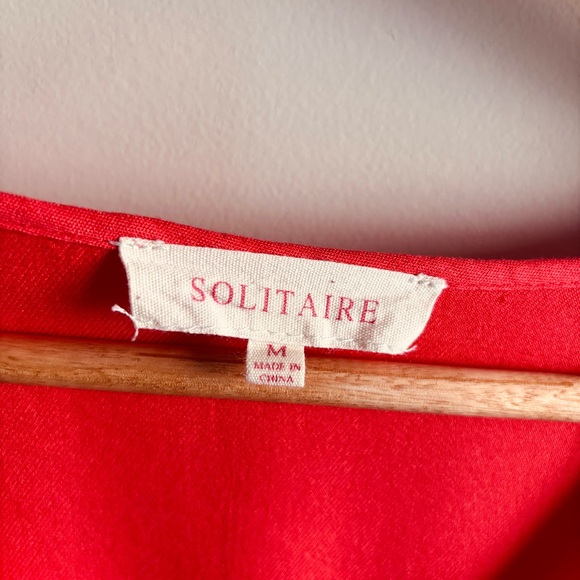 Solitaire Size M coral orange red eyelet floral dress with ruffle sleeves - Picture 7 of 12